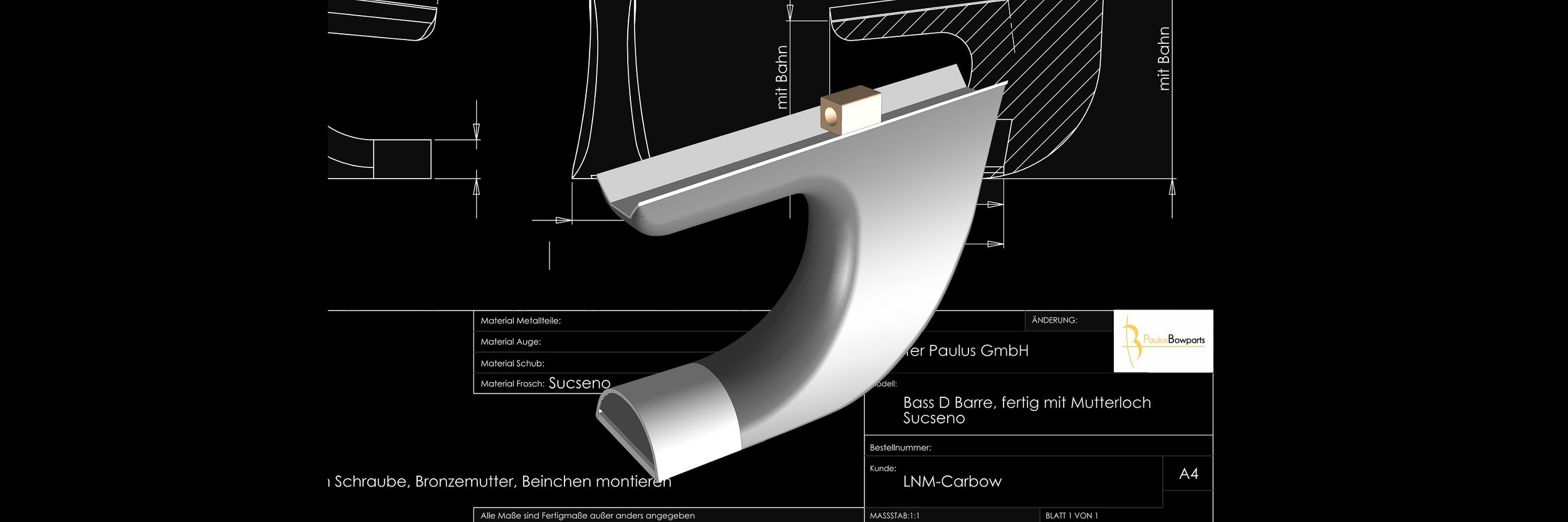 Cette image présente un schéma technique d'une grenouille d'archet, illustrant les détails de sa construction et les matériaux utilisés. Les innovations dans le design de la grenouille contribuent à améliorer la performance et la durabilité de l'archet.