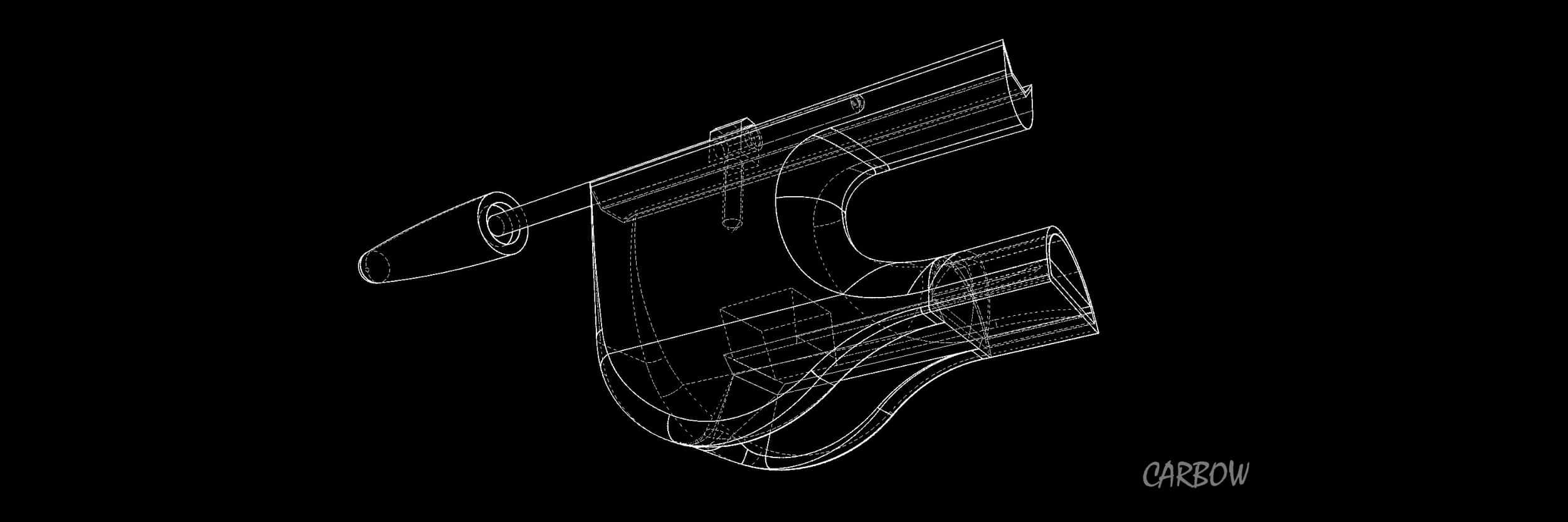 un schéma technique détaillé d'un archet hybride pour contrebasse, mettant en évidence la construction et les matériaux utilisés pour optimiser les performances. Ce type d'archet est idéal pour les contrebassistes cherchant un instrument à la fois innovant et fiable.